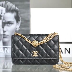 Chanel Quilted Black Crossbody with Gold Chain